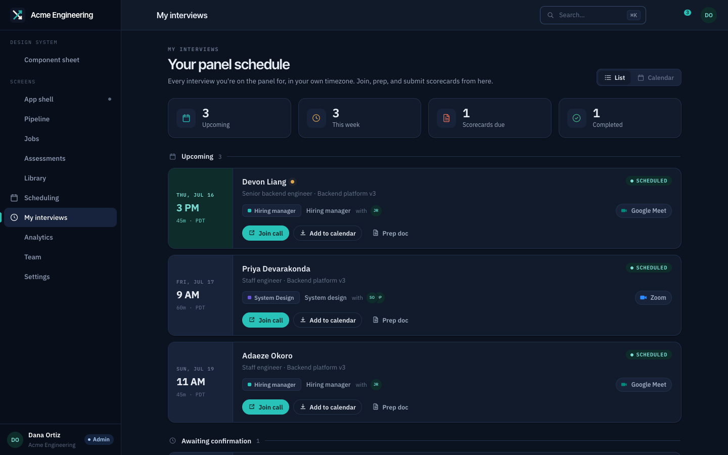 Chiron console — my interviews board