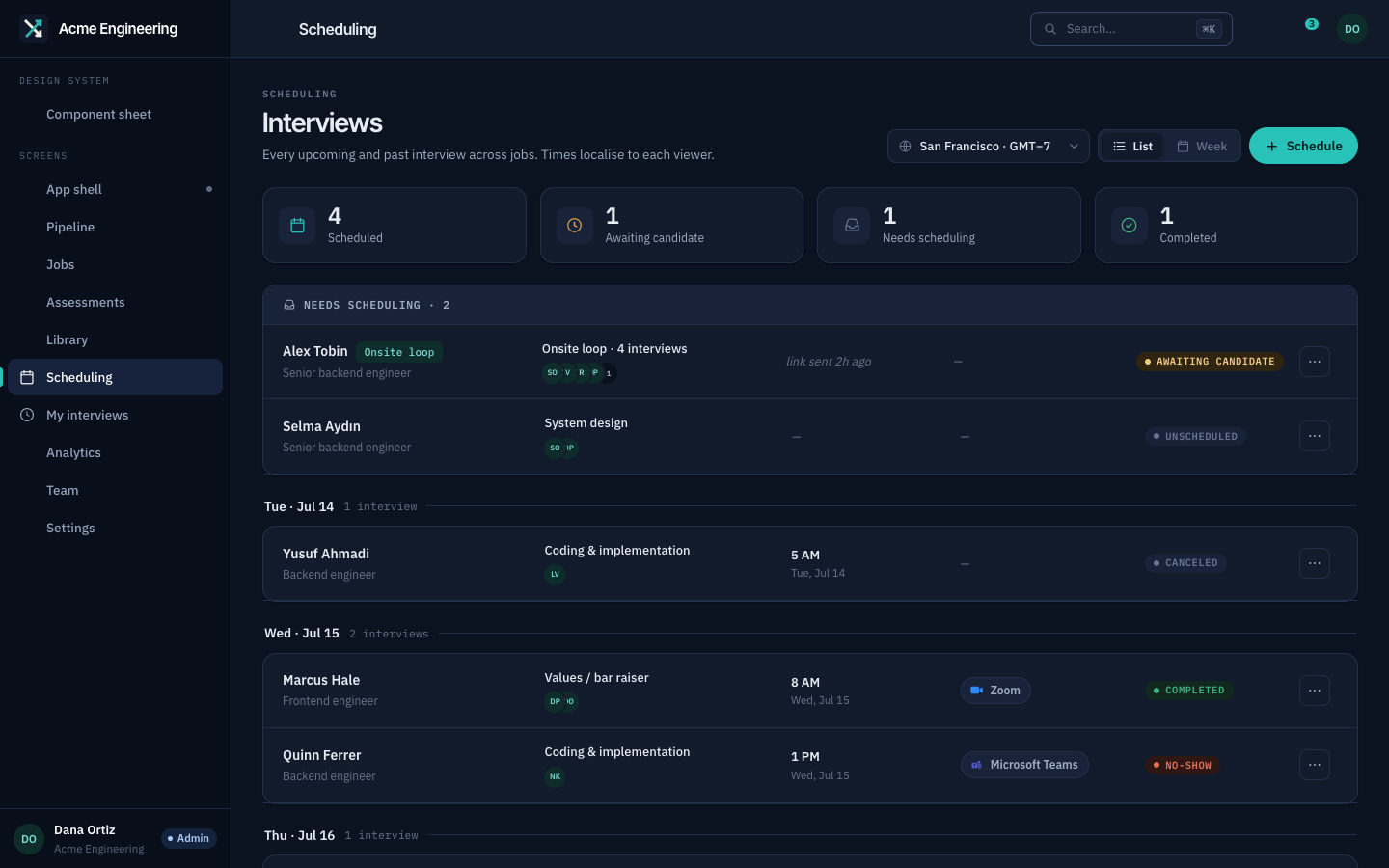 Chiron console — interview scheduling