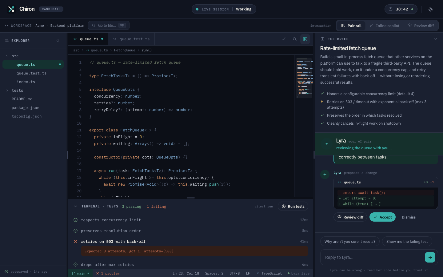 Chiron candidate — working session in a real editor